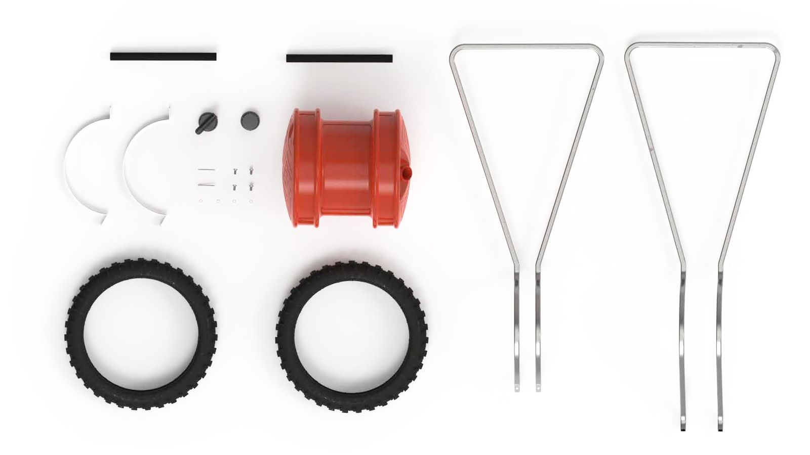 Exploded view of drum, tyres and handles