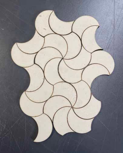 White curved tiles on blue